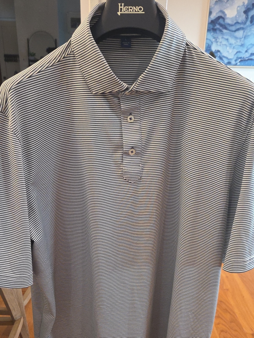 Stitch Golf Men's Striped Percormance Polo Shirt in Green and White Stripes (L)